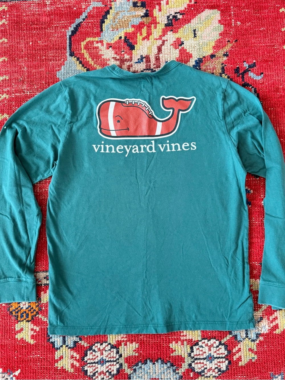 Vineyard Vines Teal Long-Sleeve Whale Logo Tee Boys Large